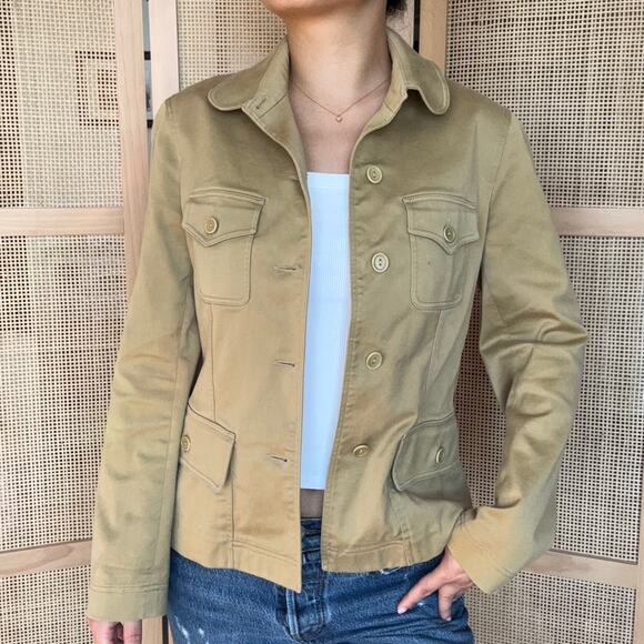 Vintage khaki trench cropped jacket size small made in France military - Picture 1 of 8